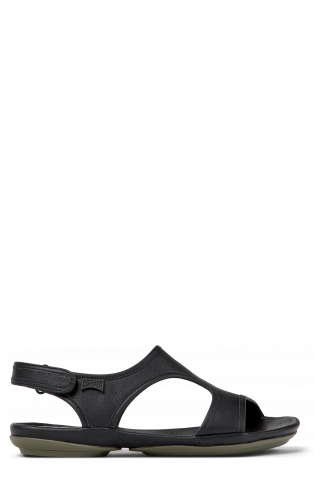 Side view of Right Black leather sandals for women