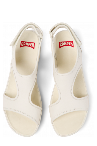 Overhead view of Right White leather sandals for women