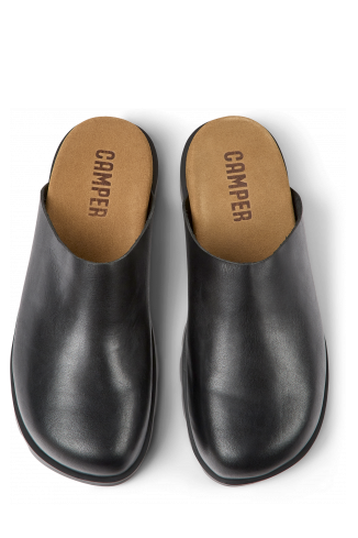 Overhead view of Brutus Sandal Black leather clogs for women