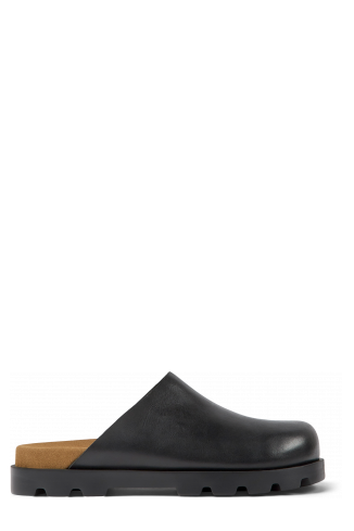 Side view of Brutus Sandal Black leather clogs for women