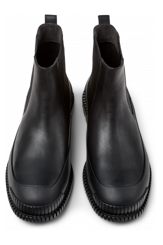 Overhead view of Pix Black Leather Ankle Boots for Men.