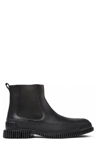 Side view of Pix Black Leather Ankle Boots for Men.