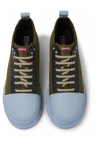 Overhead view of Brutus Green, blue, and black shoes for men