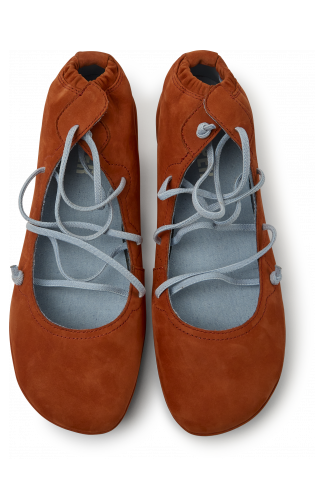 Overhead view of Right Red and blue nubuck shoes for women