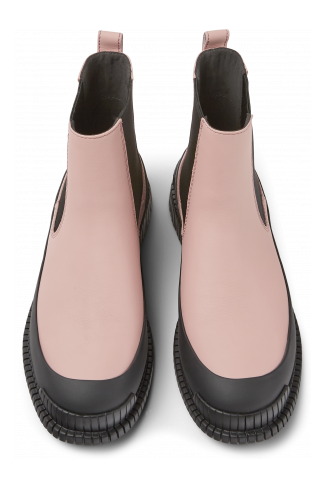 Overhead view of Pix Pink and black leather Chelsea boots for women