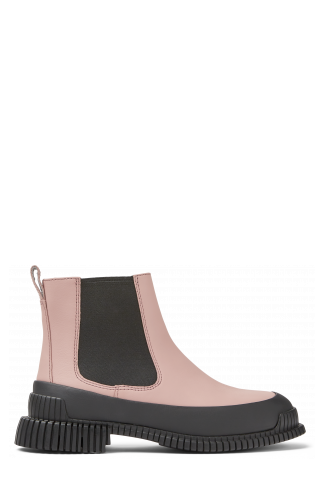 Side view of Pix Pink and black leather Chelsea boots for women