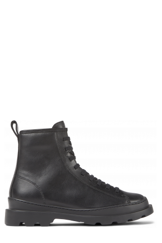 Side view of Brutus Black Leather Mid Boots for Women.