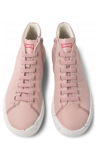 Overhead view of Peu Touring Pink recycled PET sneakers for women