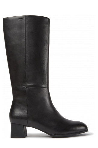 Side view of Katie Black leather boots with heels