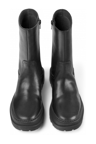 Overhead view of Brutus Trek Black leather ankle boots for women