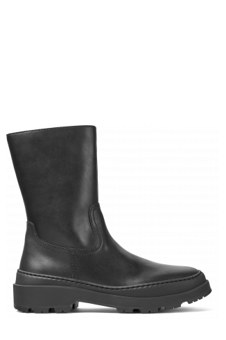 Side view of Brutus Trek Black leather ankle boots for women