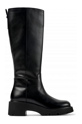 Side view of Milah Black leather high-boots for women
