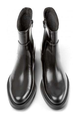 Overhead view of Bonnie Black leather ankle boots for women