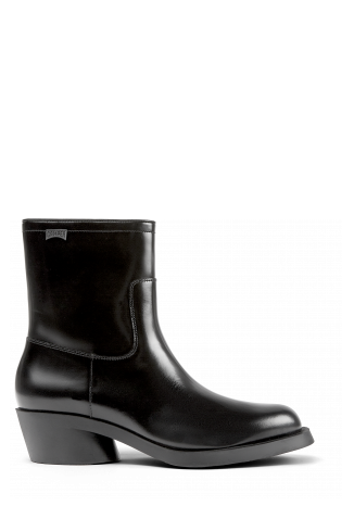 Side view of Bonnie Black leather ankle boots for women