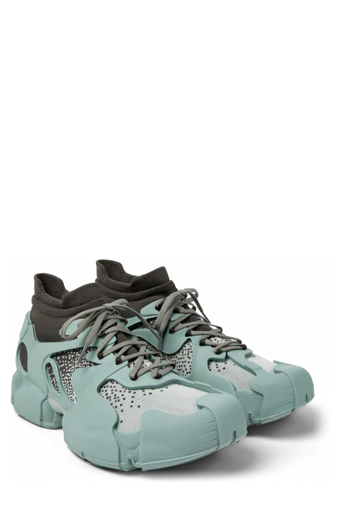 Front view of TOSSU Ice Blue-Gray Caged Sneakers