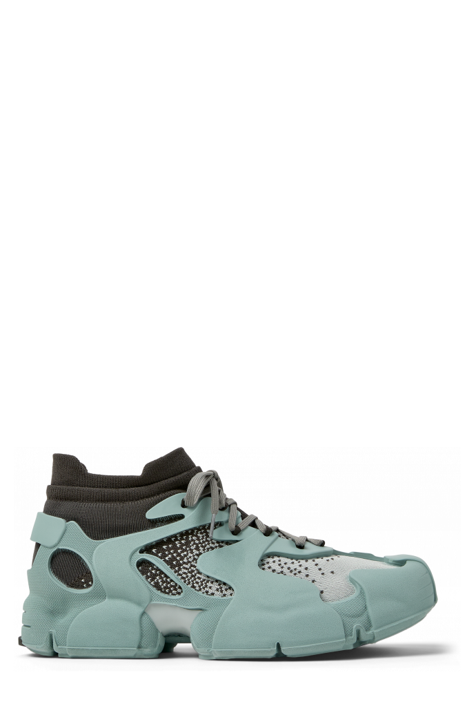 Side view of TOSSU Ice Blue-Gray Caged Sneakers