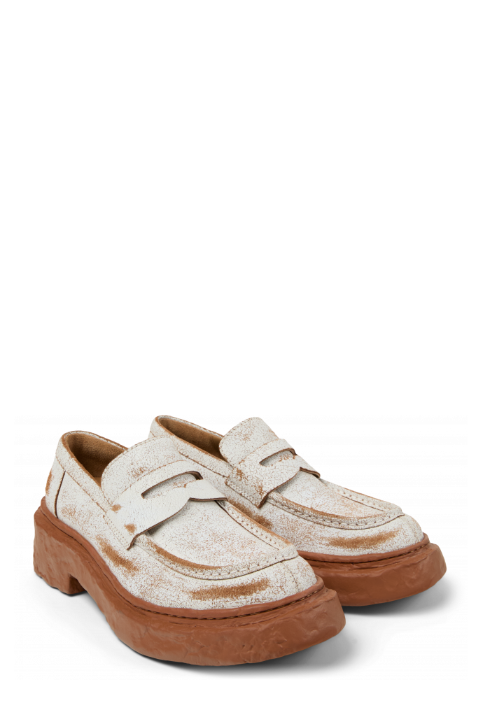 VAMONOS Mocassins en cuir craquelé blanc
