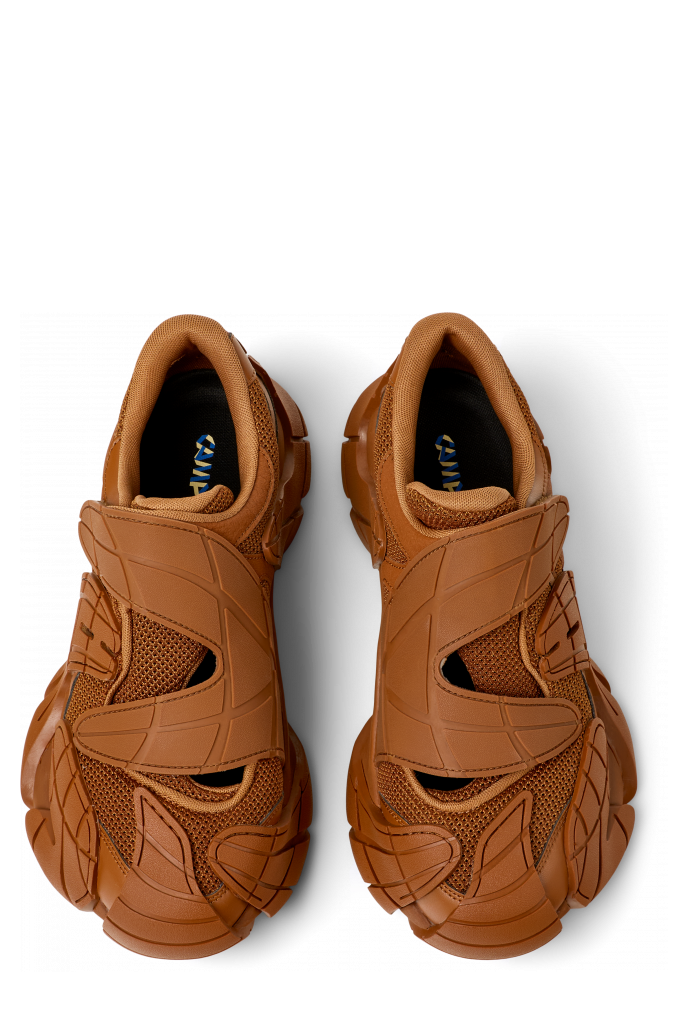 Overhead view of TORMENTA Brown Textile Semi-Open Sneakers