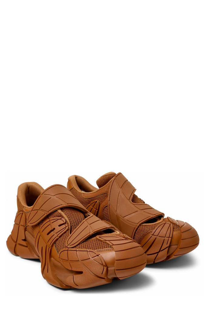 Front view of TORMENTA Brown Textile Semi-Open Sneakers