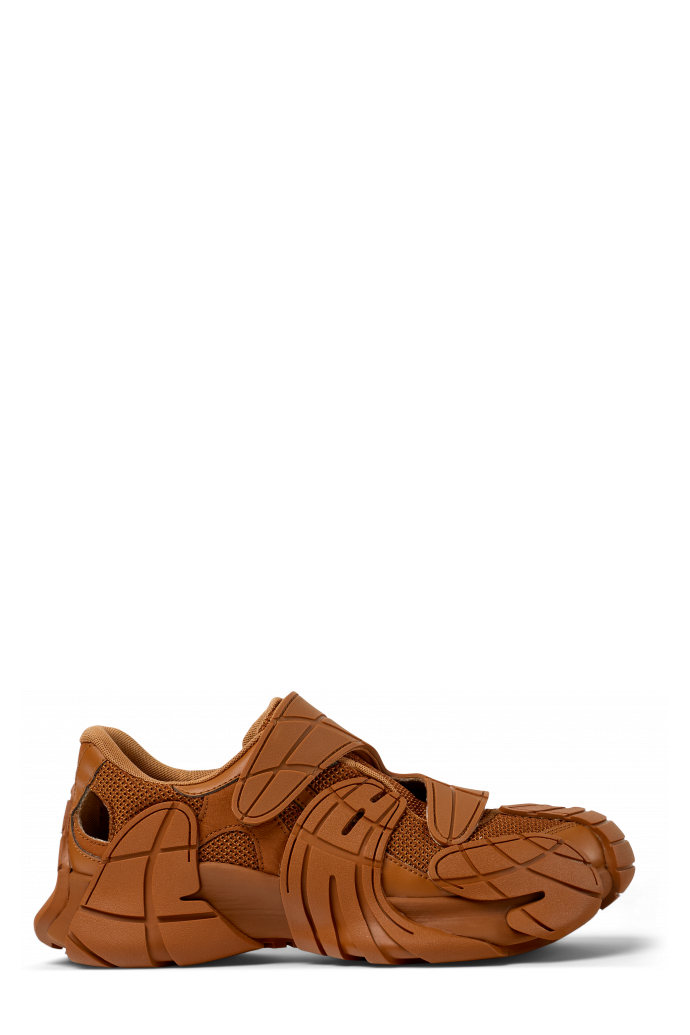 Side view of TORMENTA Brown Textile Semi-Open Sneakers