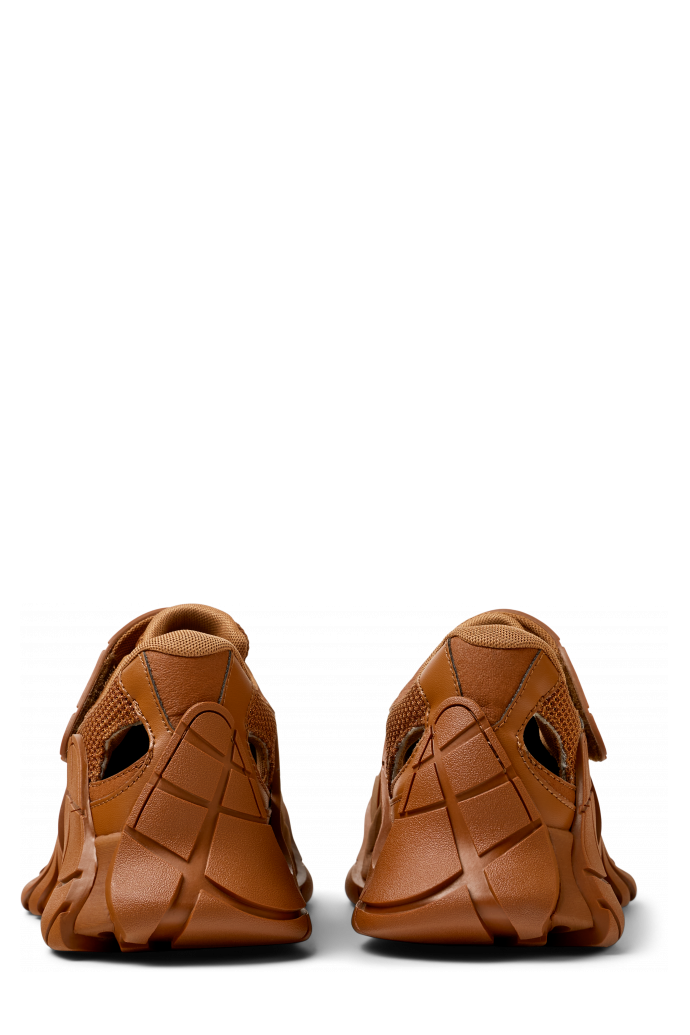 Back view of TORMENTA Brown Textile Semi-Open Sneakers