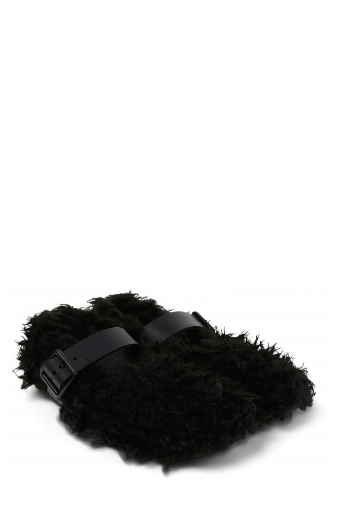 Front view of WABI Black recycled PET Mary Janes