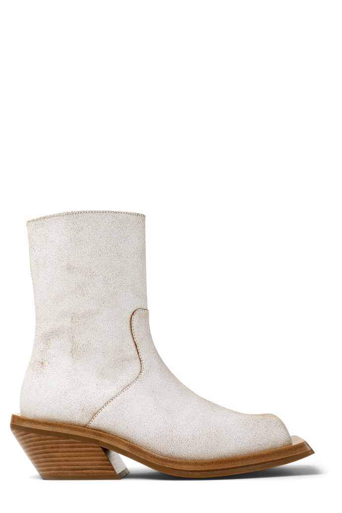 Side view of QUETAL White Cracked Leather Boots