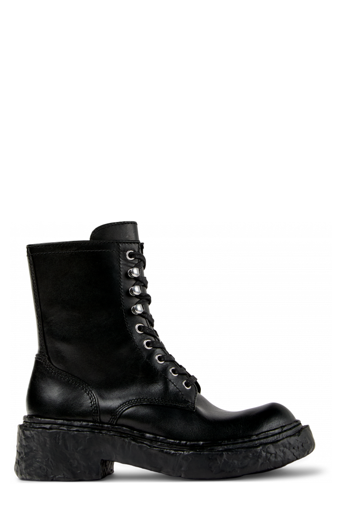 Side view of VAMONOS Black Leather Medium Boots