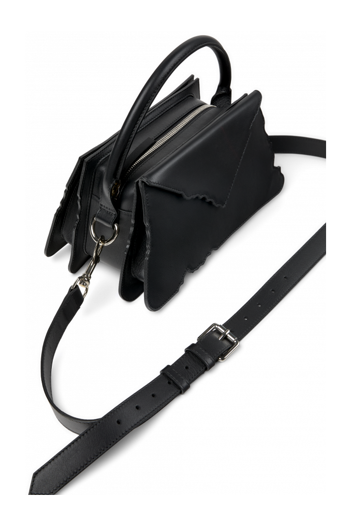 HANURI Black leather accordion shoulder bag
