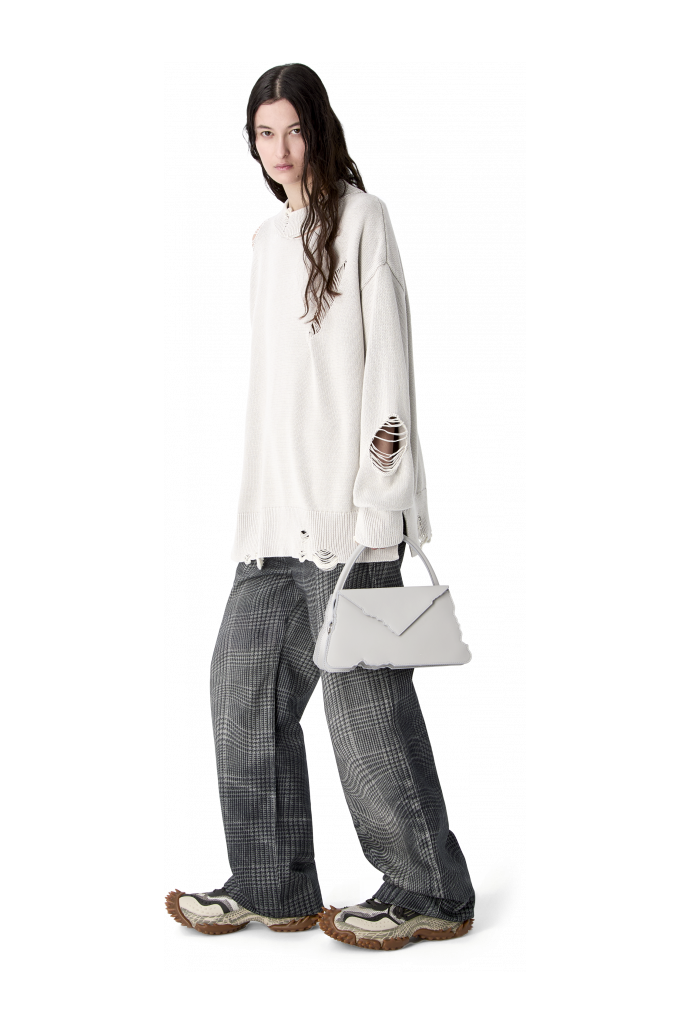 HANURI GRAY LEATHER ACCORDION SHOULDER BAG