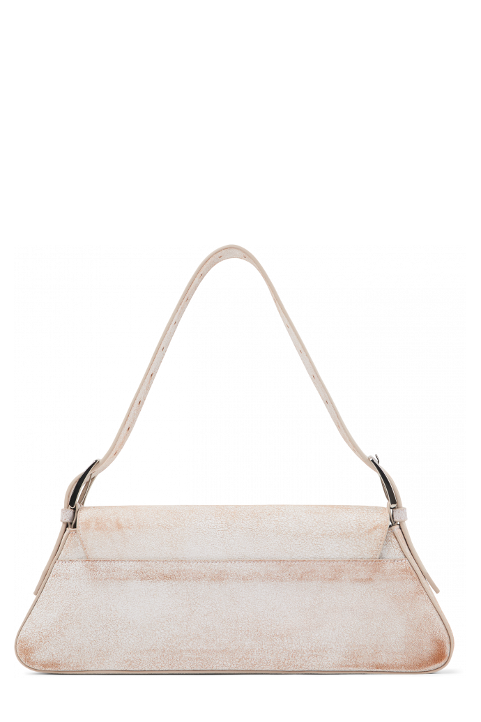 Back view of KIRJE White cracked leather handbag