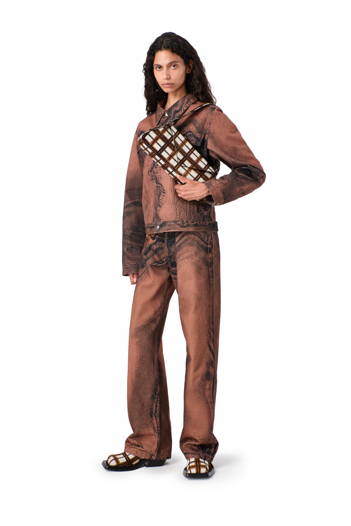 KIRJE Cream-brown tartan hair-on-leather handbag