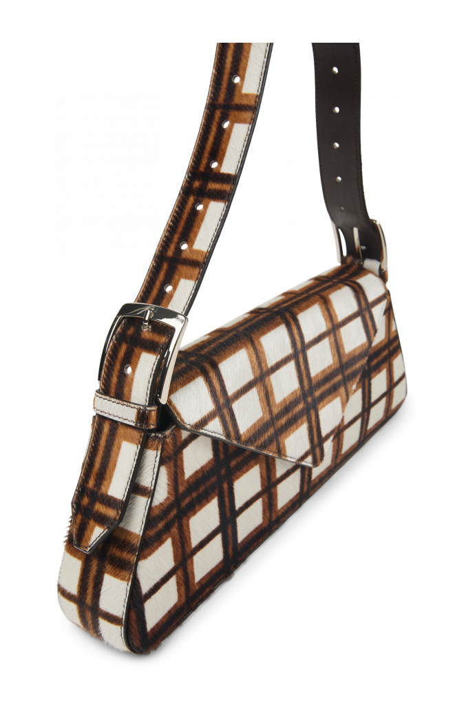KIRJE Cream-brown tartan hair-on-leather handbag