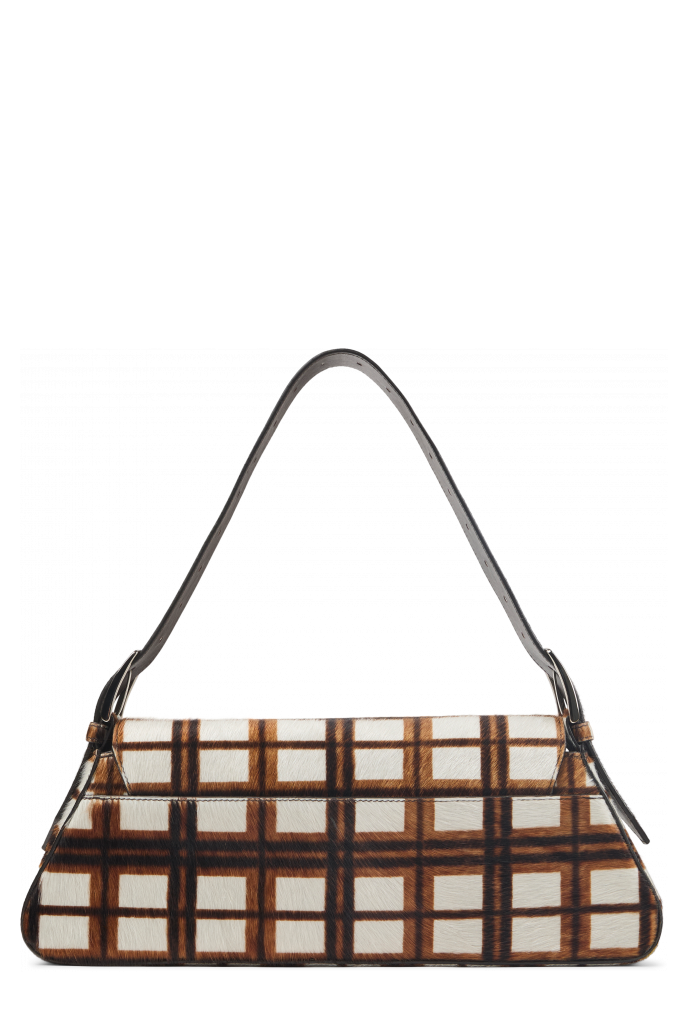 Back view of KIRJE Cream-brown tartan hair-on-leather handbag