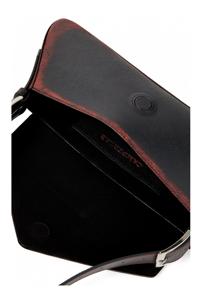 Overhead view of KIRJE BLACK LEATHER SHOULDER BAG