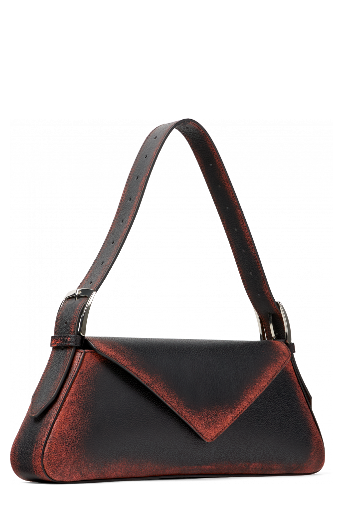 Front view of KIRJE BLACK LEATHER SHOULDER BAG