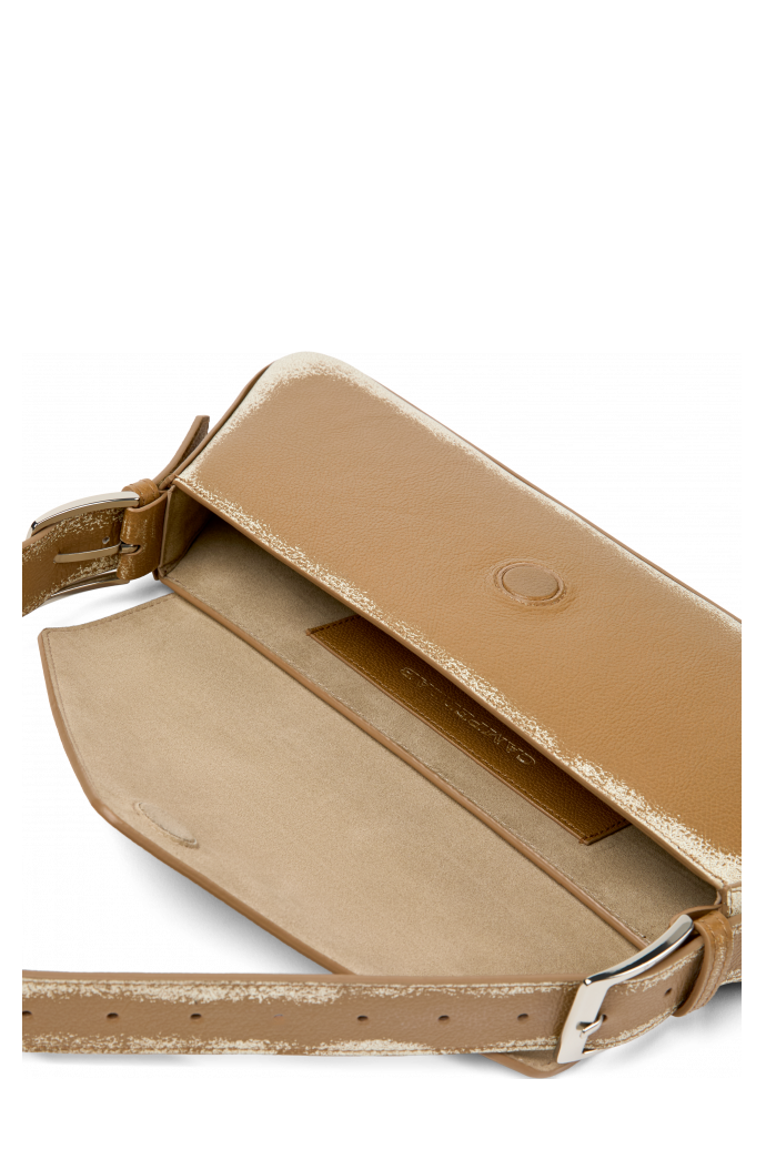 Overhead view of KIRJE BROWN LEATHER SHOULDER BAG