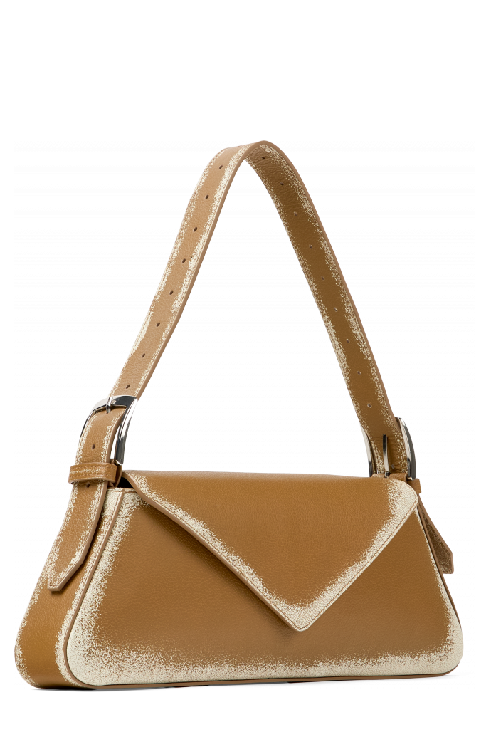 Front view of KIRJE BROWN LEATHER SHOULDER BAG