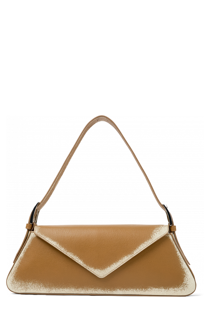 Side view of KIRJE BROWN LEATHER SHOULDER BAG