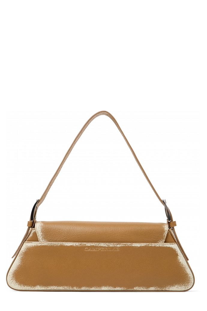 Back view of KIRJE BROWN LEATHER SHOULDER BAG