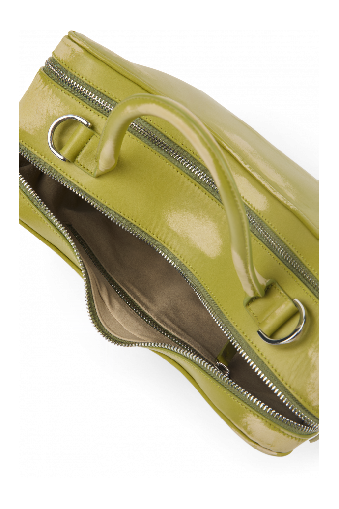 Overhead view of LUNSSI Green leather bag