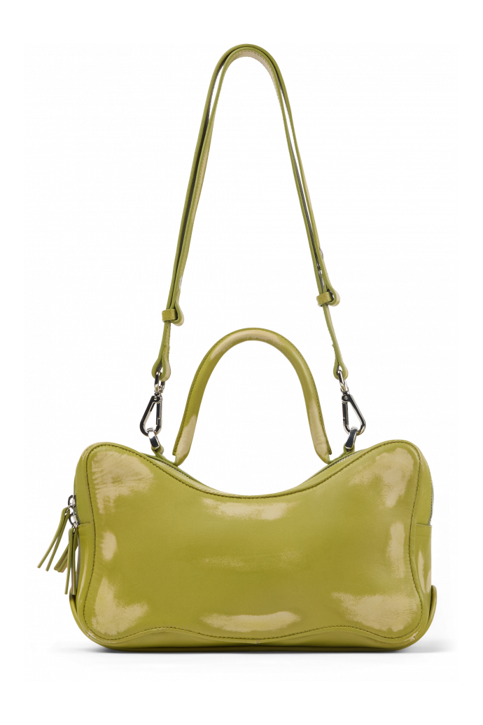 Side view of LUNSSI Green leather bag