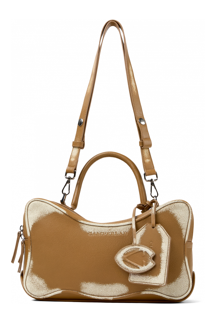 Side view of LUNSSI BROWN LEATHER BAG