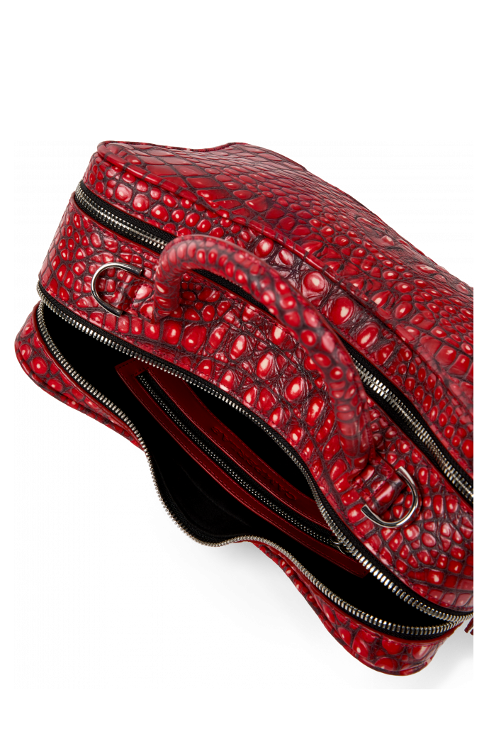 Overhead view of LUNSSI RED LEATHER BAG