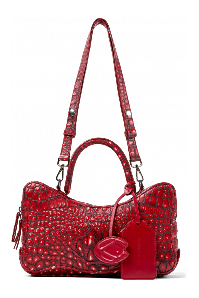 Side view of LUNSSI RED LEATHER BAG