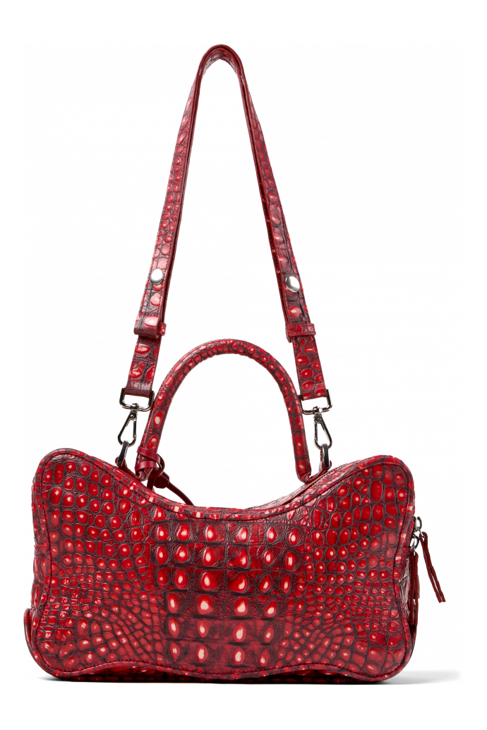 Back view of LUNSSI RED LEATHER BAG