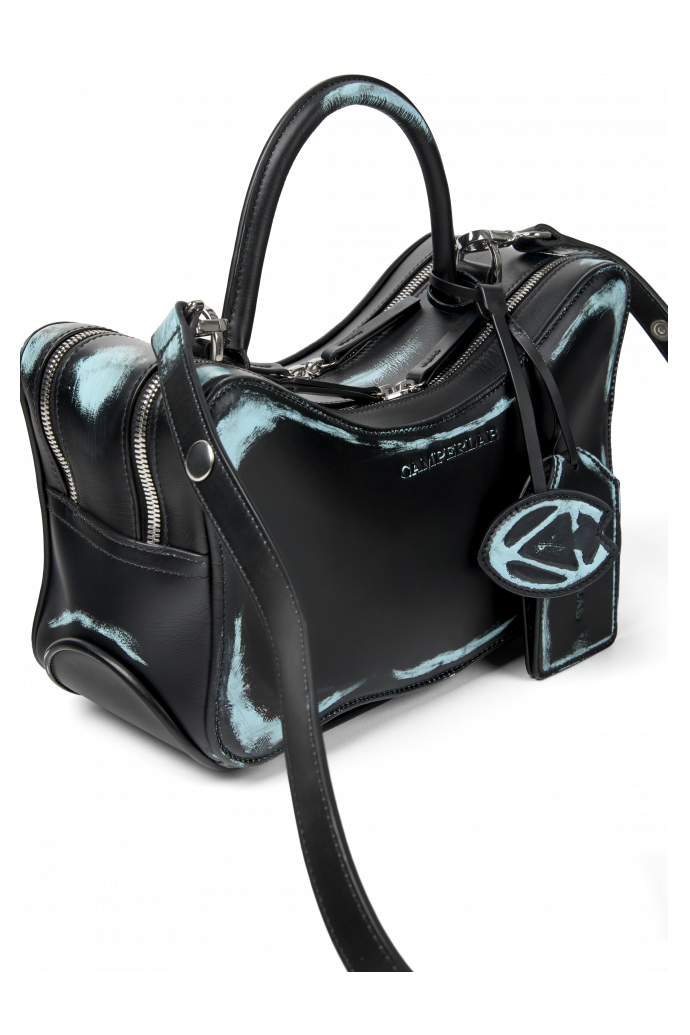 LUNSSI LUNSSI Leather Distorted Shoulder Bag in Black-Turquoise