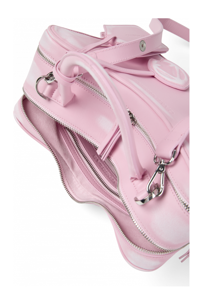 Overhead view of LUNSSI LUNSSI Leather Distorted Shoulder Bag in Pink-Off White