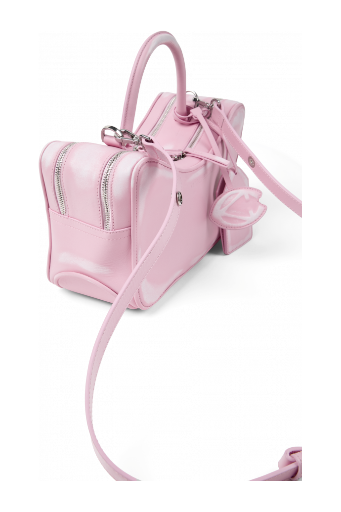 LUNSSI LUNSSI Leather Distorted Shoulder Bag in Pink-Off White