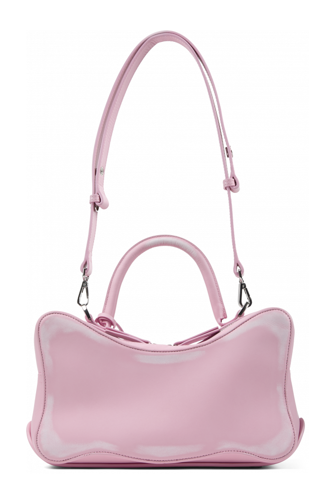 Back view of LUNSSI LUNSSI Leather Distorted Shoulder Bag in Pink-Off White